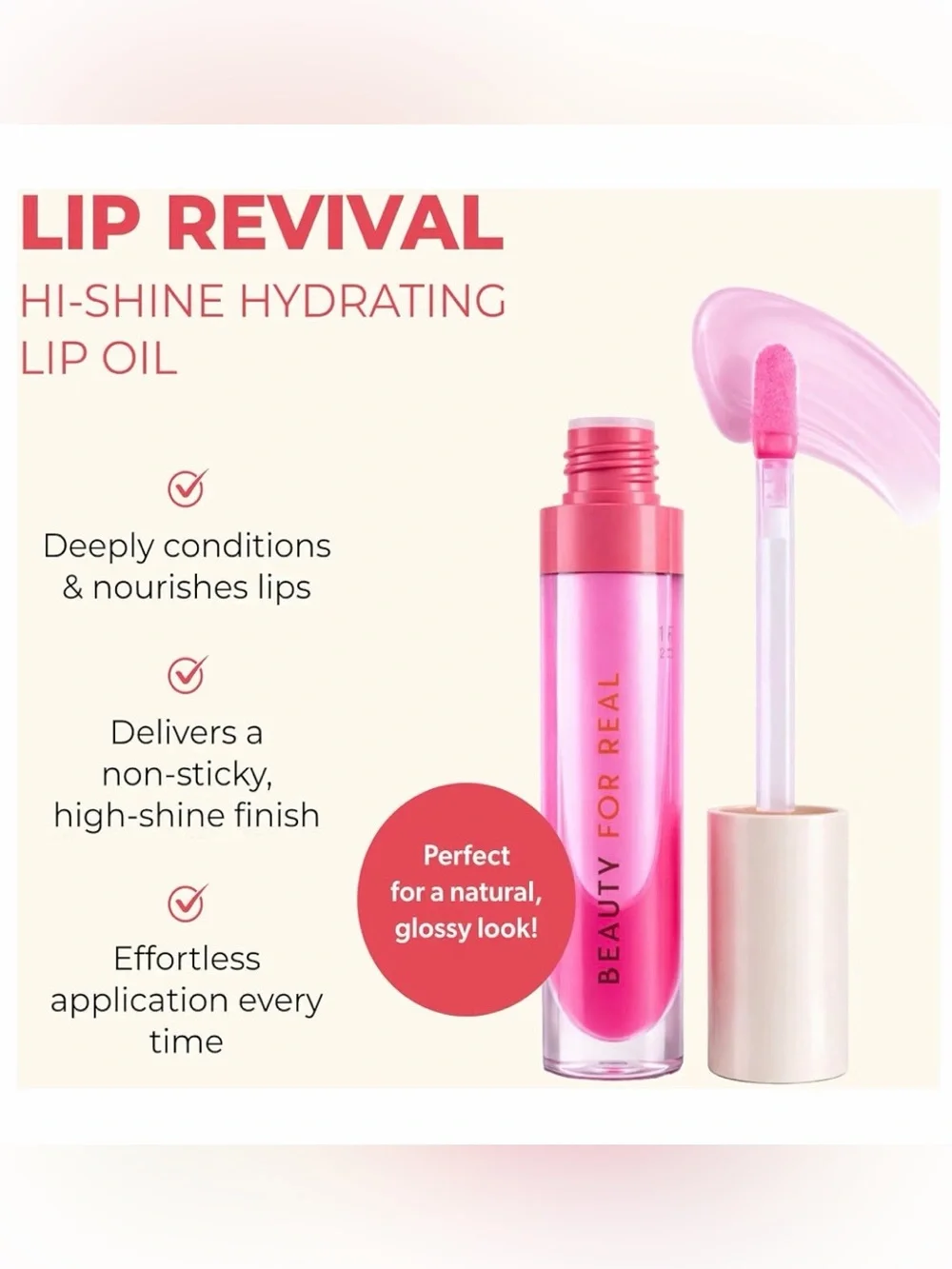 Beauty For Real Lip Revival Hi-Shine Hydrating Lip Oil in Raspberry Beret